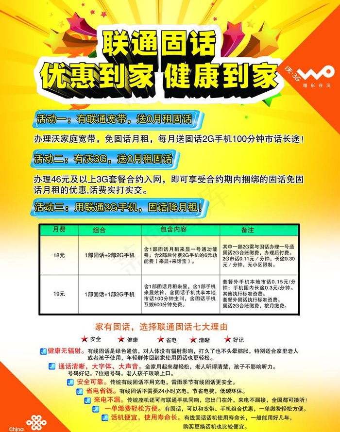 联通固话 优惠到家 健康到家图片