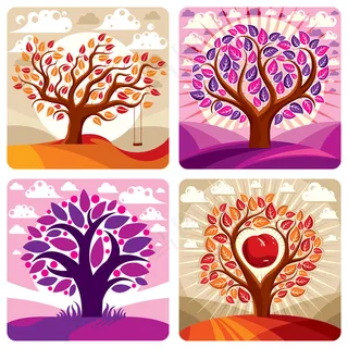 创意手绘树木大树四季矢量素材