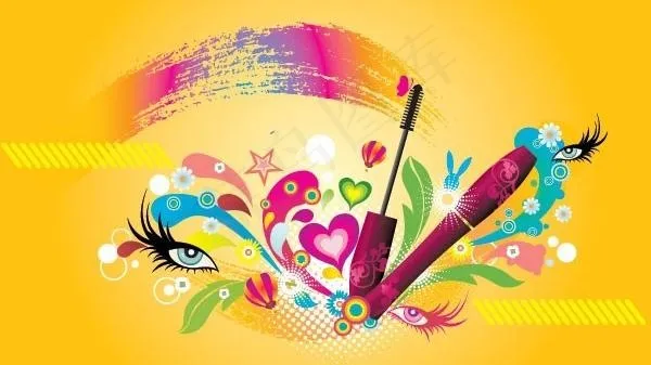 主题丰富多彩的彩妆潮流元素矢量素材eps,ai矢量模版下载