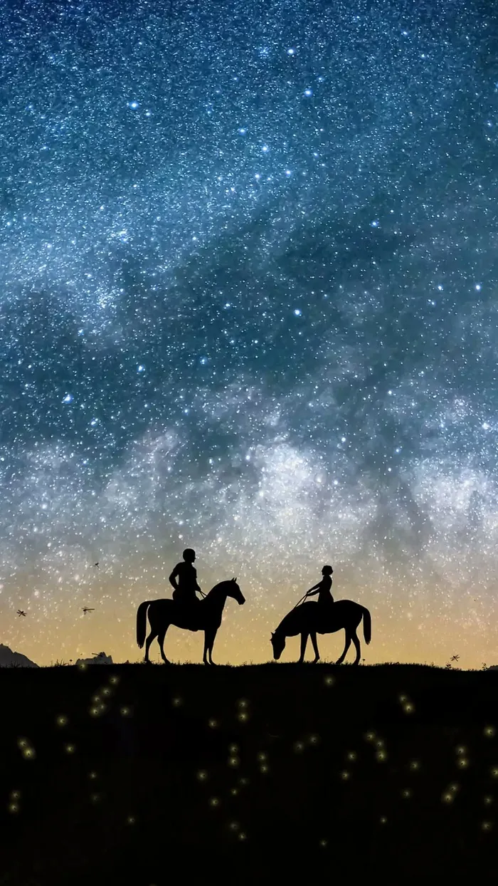 星云下骑马的人高清摄影图片