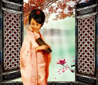 窗前美女图图片