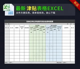 岗位津贴随月发放金额明细表exce...