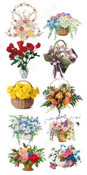 唯美清新花篮鲜花促销素材