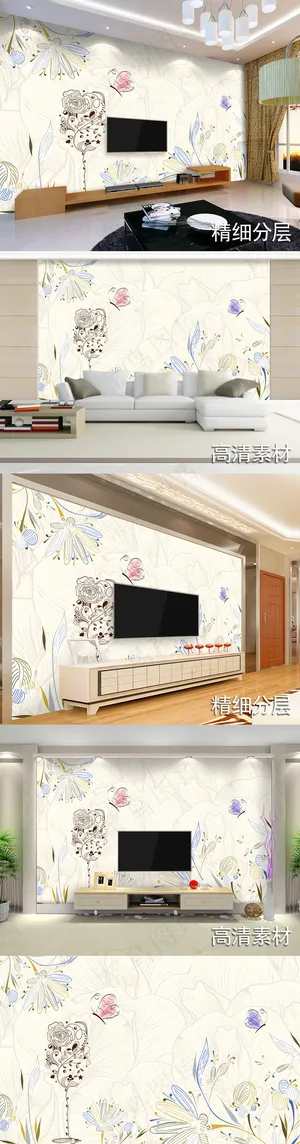 欧式花纹底纹抽象花电视背景墙壁画壁...