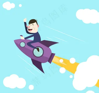 卡通坐火箭的男子矢量素材