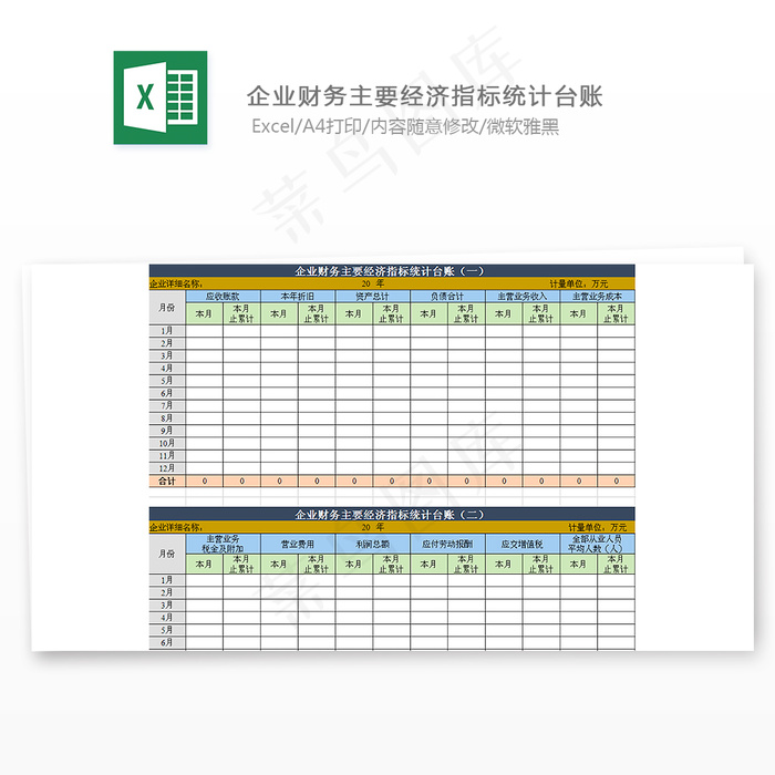 企业财务主要经济指标统计台账