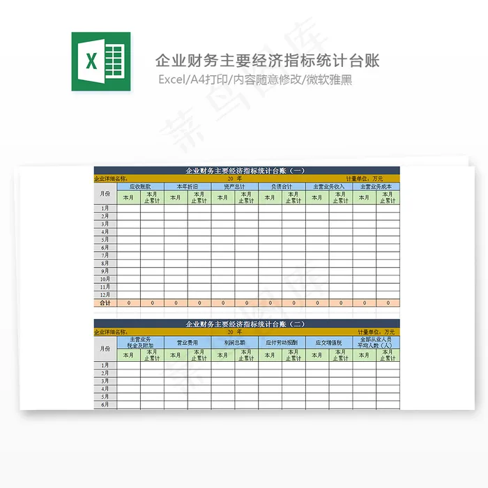 企业财务主要经济指标统计台账