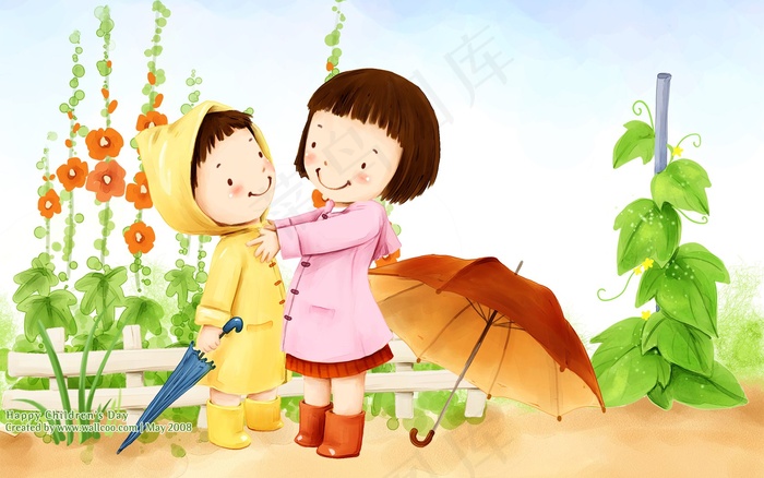 手绘插画雨季可爱壁纸