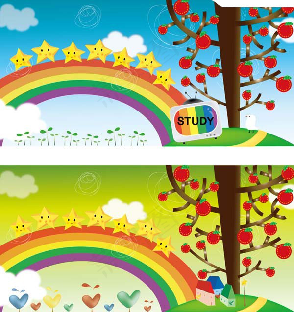 一款充满童趣的可爱风景矢量素材