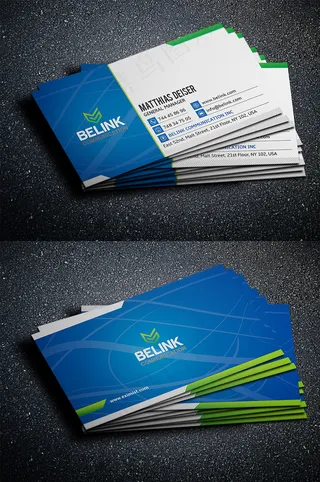 经典蓝色商务商业名片模板