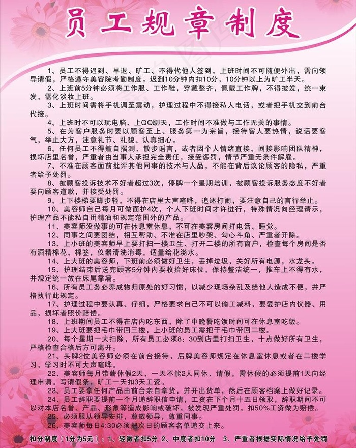 美容会所规章制度图片cdr矢量模版下载