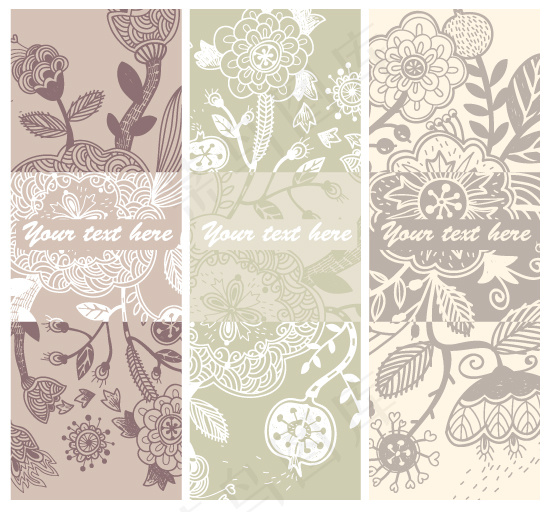 素雅植物花纹旗帜矢量素材