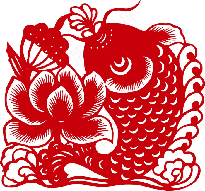 荷花鲤鱼剪纸矢量素材ai矢量模版下载