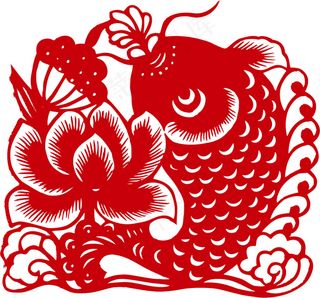 荷花鲤鱼剪纸矢量素材
