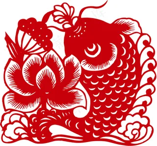 荷花鲤鱼剪纸矢量素材