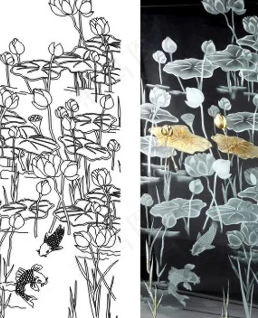 艺术玻璃矢量图 荷花 刻绘图图片cdr矢量模版下载