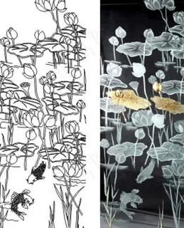 艺术玻璃矢量图 荷花 刻绘图图片