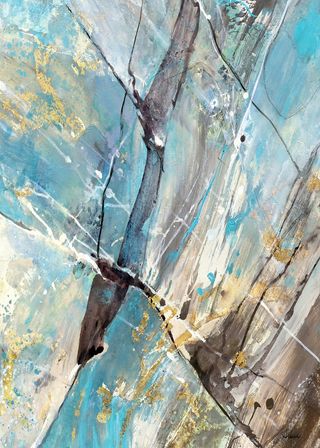 彩色彩绘清新树叶水滴抽象装饰画