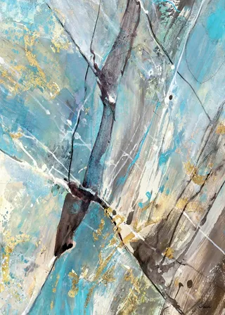 彩色彩绘清新树叶水滴抽象装饰画