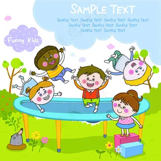 卡通儿童蹦床玩耍