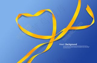蓝色背景上的黄色心形丝带