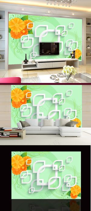 3d立体电视背景墙绿色