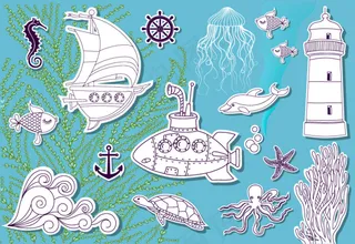 卡通海洋元素手绘矢量素材