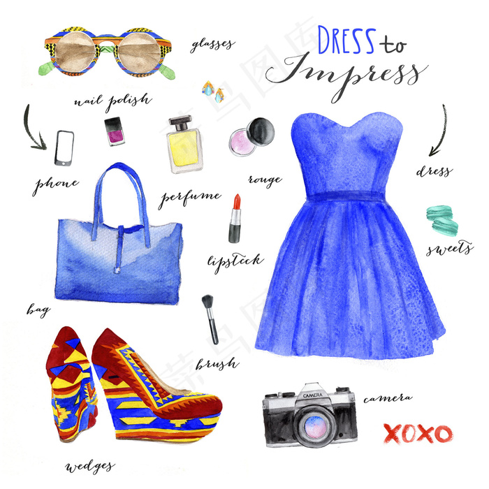 水彩女性服饰插