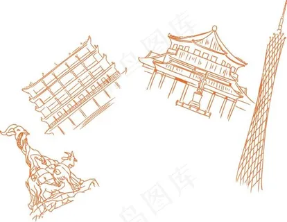 手绘广州名胜古迹