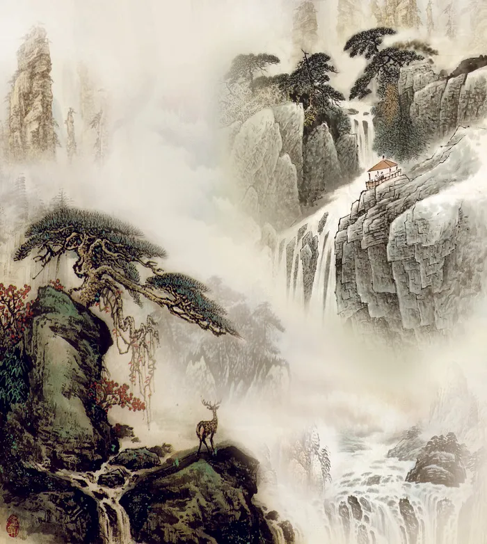 室内挂画山水画背景墙幻境