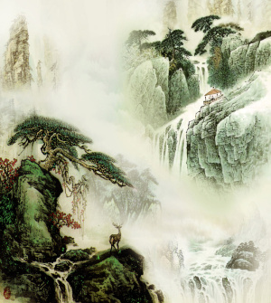 室内挂画山水画背景墙幻境