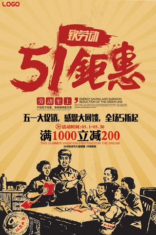 精美大气简约复古风格五一劳动节海报...