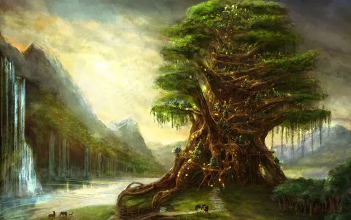 奇幻场景大树插画素材