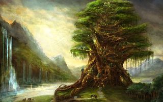 奇幻场景大树插画素材