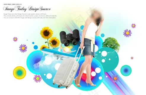 美女夏季卡通旅游风景psd素材 美女夏季卡通旅游风景psd素材