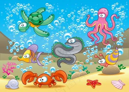 矢量卡通海底生物可爱图片