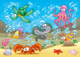 矢量卡通海底生物可爱图片