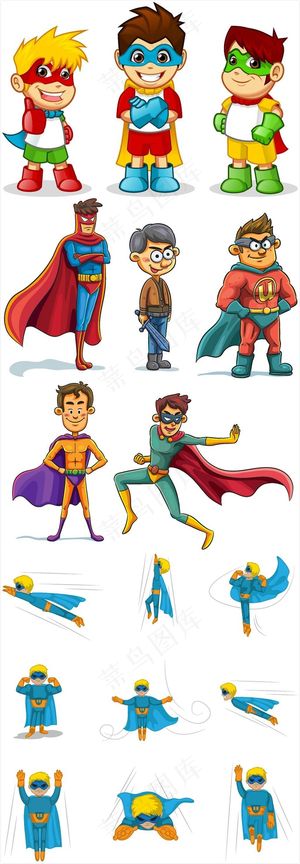 手绘卡通可爱超人矢量素材