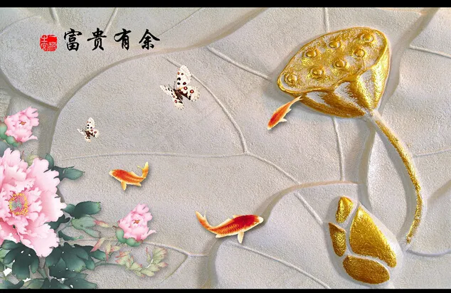 彩雕荷花背景墙(4000X2500(DPI:72))psd模版下载