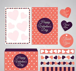 情人节卡片与装饰物矢量图图片