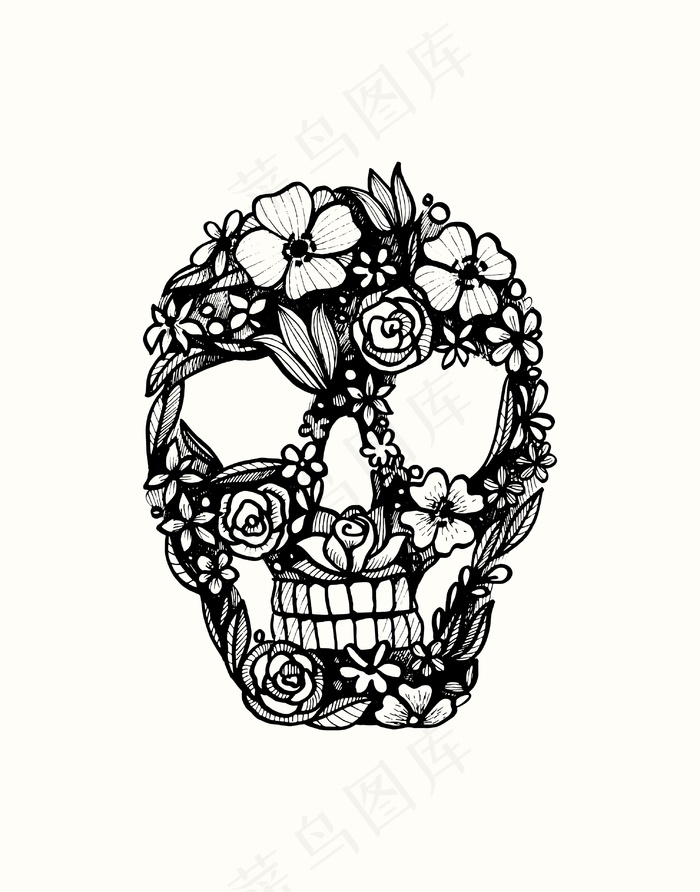 手绘恐怖骷髅头插画矢量素材骷髅元素...