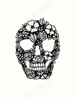 手绘恐怖骷髅头插画矢量素材骷髅元素...