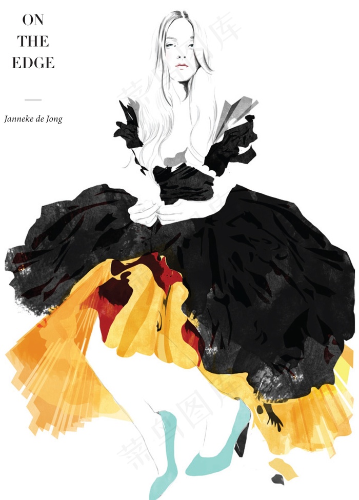 黑黄色蓬蓬裙设计图