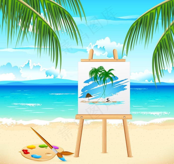 夏日海边 画画图片