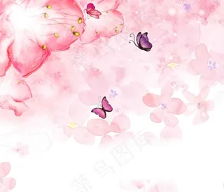 S-001现代泼墨樱花蝴蝶背景墙