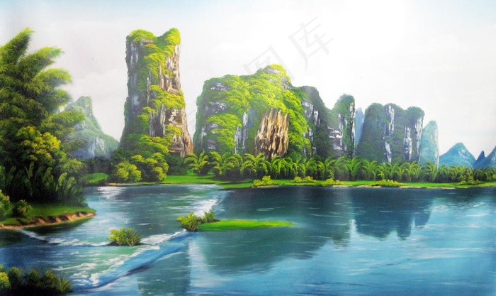 桂林山水油画图片