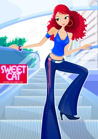 服饰时尚女孩矢量素材