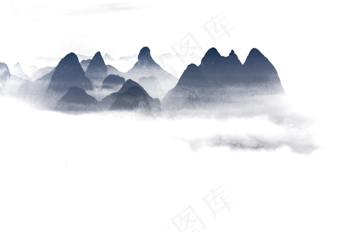 中国风水墨山水透明背景PNG素材