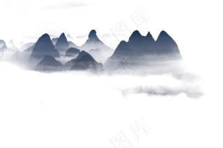 中国风水墨山水透明背景PNG素材