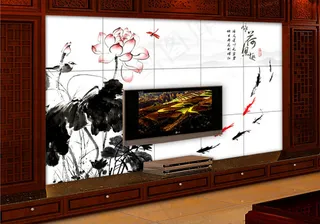 九鱼图中式背景墙